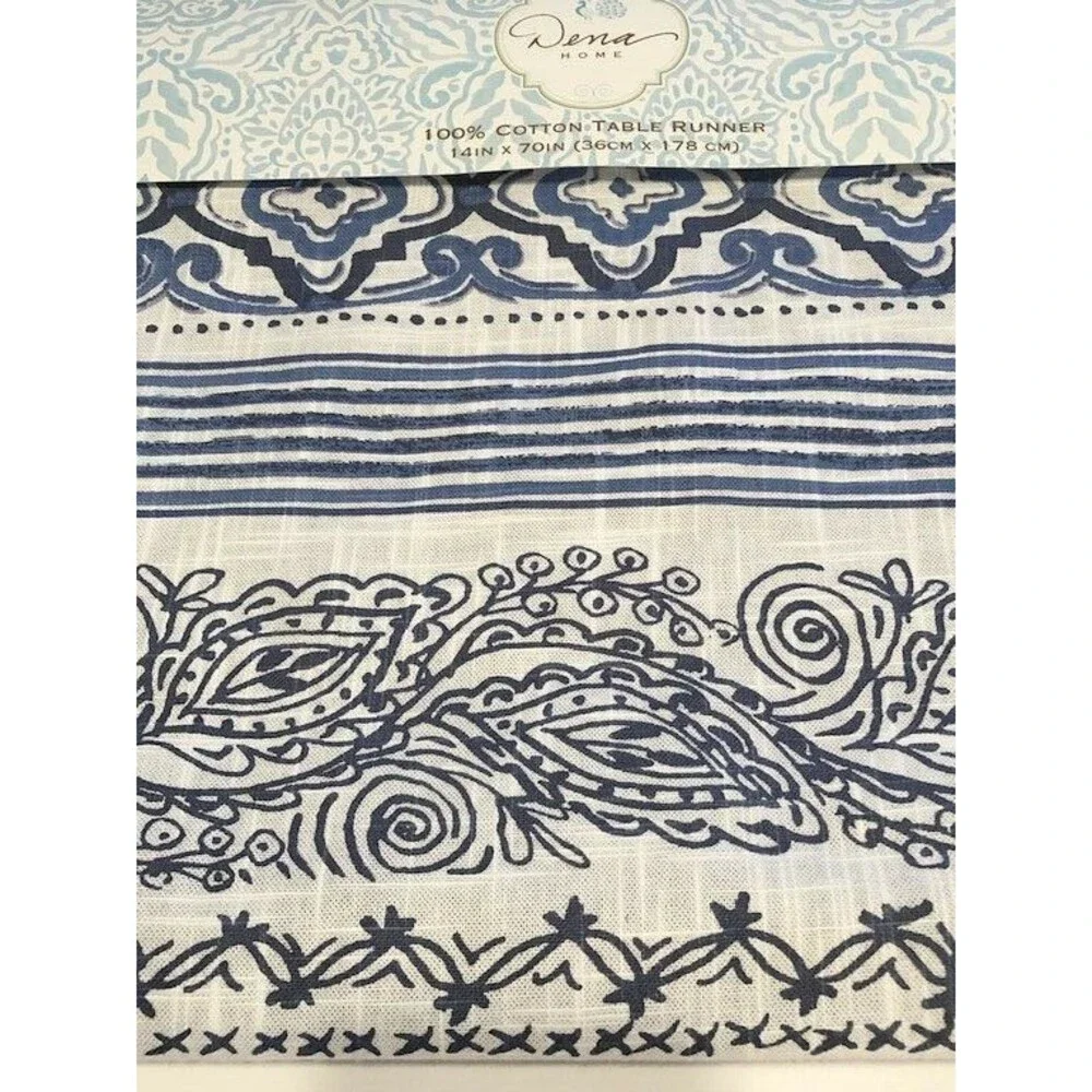 Dena Home Paisley Table Runner Reversible Navy Blue 100% Cotton 14X70